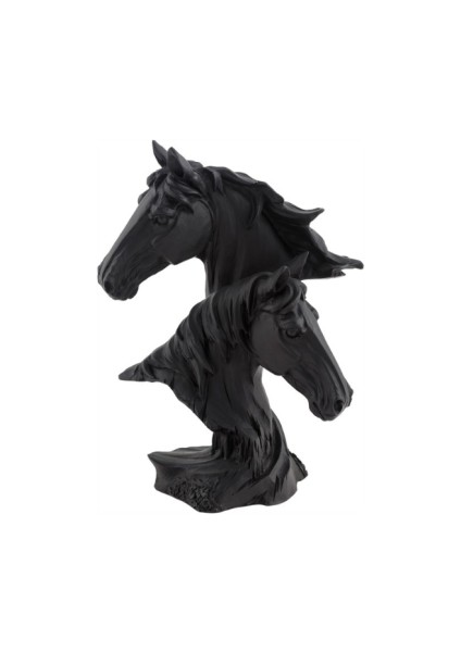 Dekoratif Polyester Ikili At Başı Heykel Biblo (23X17CM)