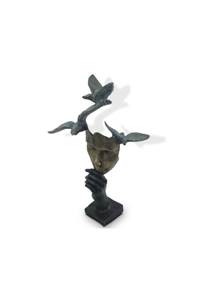 Dekoratif Kuşlu Maske Heykeli (30X18CM)