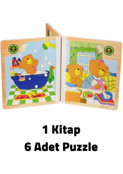 Modapratik Ahşap Kitap Puzzle 6 Puzzle - 17X14CM - 11 Parça