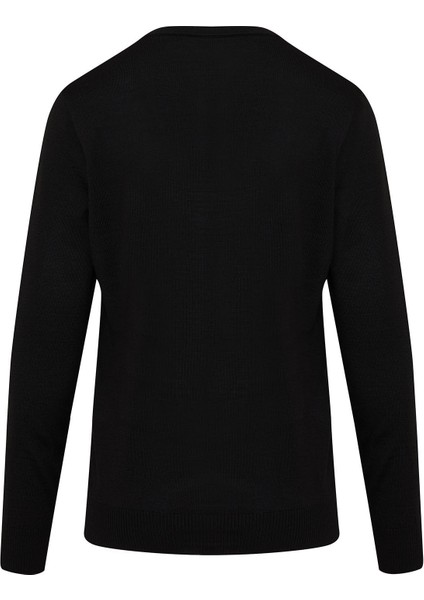 Erkek Siyah Desenli V Yaka Yünlü Triko Kazak fiyatları