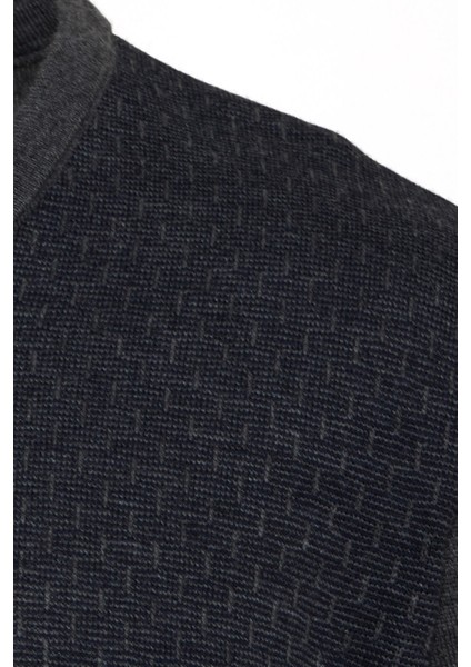 Erkek Gri Desenli V Yaka Yünlü Triko Kazak modelleri