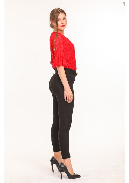 Beli Kumaş Kaplama Kemerli Önü Çıma Dikiş Ütü Izli Dar Paça Süet Pantolon | PNT32569 fiyatları