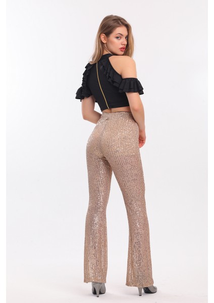 Kol ve Yanları Volanlı Payet Bluz | BLZ32229 Gold modelleri