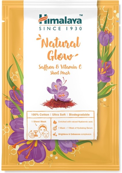 Aydınlatıcı Kağıt Maske, Safran, C Vitamini, Hyaluronik Asit, %100 Pamuk, Tüm Ciltler, 30 gr