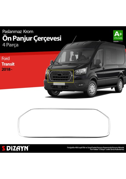 Ford Transit Krom Ön Panjur Çerçevesi 4 Prç. 2018 ve Üzeri