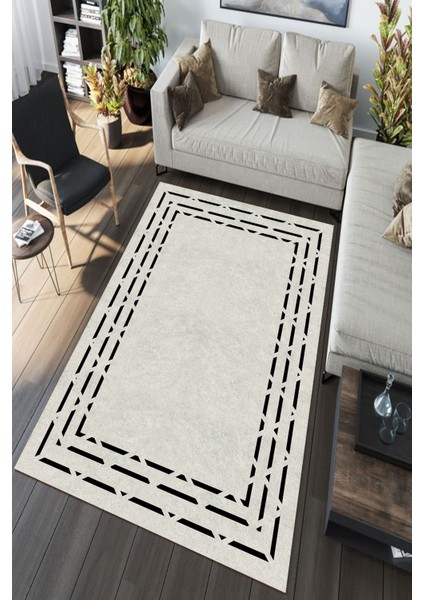 Zigzag Şerit Desenli Halı (Makinada Yıkanabilir Kaymaz Dot Taban) -WL1104