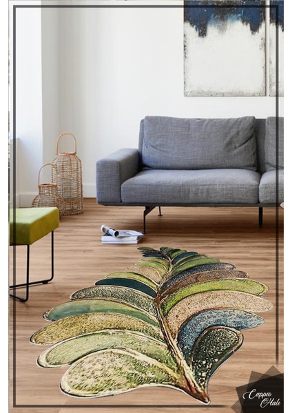 Yaprak Desenli Renkli Lazer Kesim Halı (Makinada Yıkanabilir Kaymaz Dot Taban) -WL1125