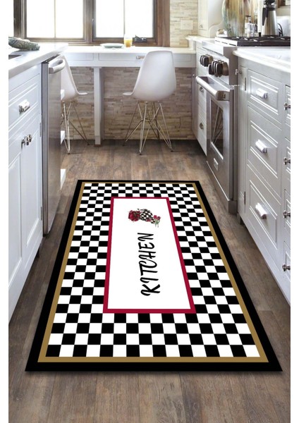 Kitchen Yazılı Mutfak Halısı (Makinada Yıkanabilir Kaymaz Dot Taban) - ES1122