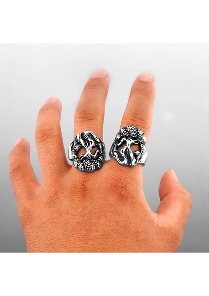 TS001562 Sol (Toprak) - Viking Hayat Ağacı Tılsım Titanyum Ölçü:12 Paslanmaz Çelik H.ürün Unisex Yüzük modelleri