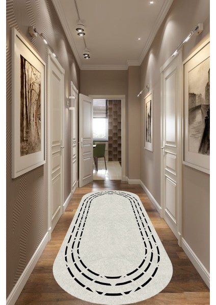 Zigzag Şerit Desenli Oval Halı (Makinada Yıkanabilir Kaymaz Dot Taban) - ES1104