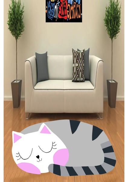 Bıg Cat Dekoratif Halı (Makinada Yıkanabilir Kaymaz Dot Taban) - ES312