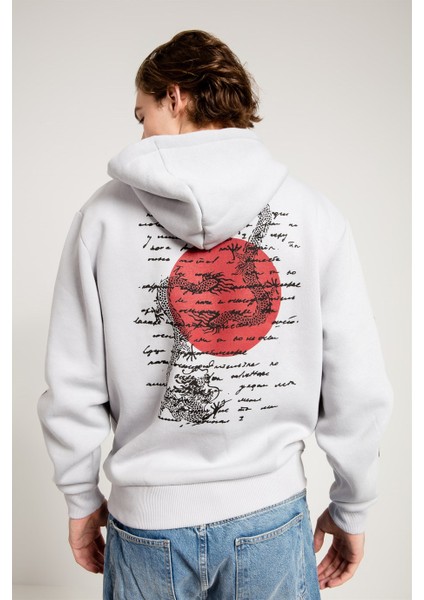 Dragon Baskılı Gri Oversize Erkek Sweatshirt fiyatları