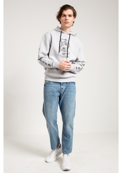 Dragon Baskılı Gri Oversize Erkek Sweatshirt modelleri