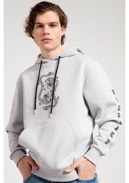 Dragon Baskılı Gri Oversize Erkek Sweatshirt fırsatları