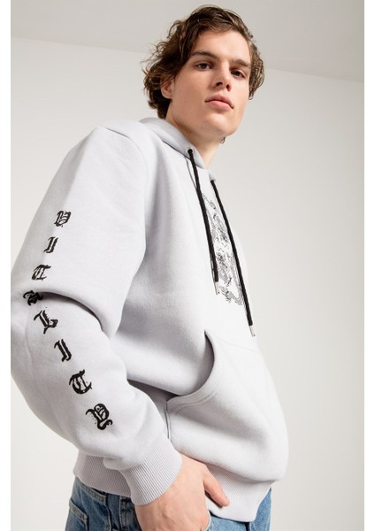 Dragon Baskılı Gri Oversize Erkek Sweatshirt indirimleri