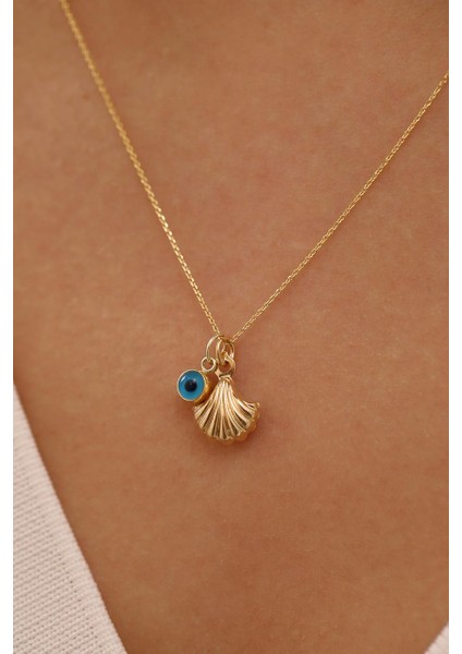 14 Ayar Altın Istiridye Göz Forze Zincir Kolye