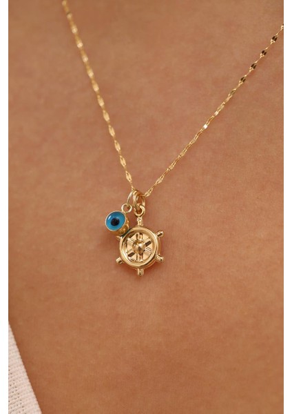 14 Ayar Altın Gemi Dümeni Göz Ince Aynalı Zincir Kolye