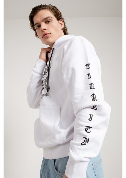 Dragon Baskılı Beyaz Oversize Erkek Sweatshirt fırsatları
