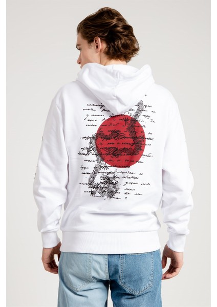 Dragon Baskılı Beyaz Oversize Erkek Sweatshirt indirimleri