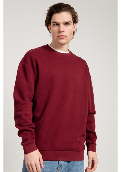Oversize Asit Yıkamalı Bordo Erkek Sweatshirt