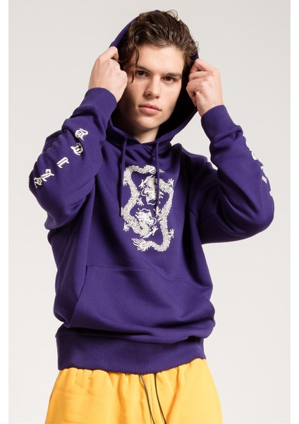 Dragon Baskılı Mor Oversize Erkek Sweatshirt modelleri