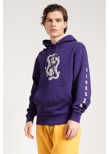 Dragon Baskılı Mor Oversize Erkek Sweatshirt fırsatları