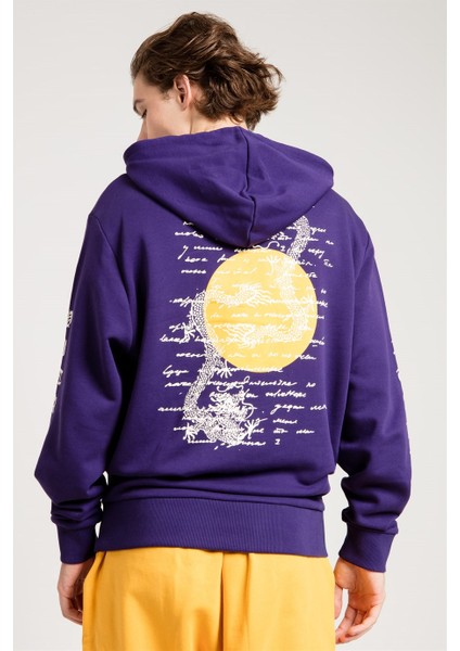 Dragon Baskılı Mor Oversize Erkek Sweatshirt indirimleri