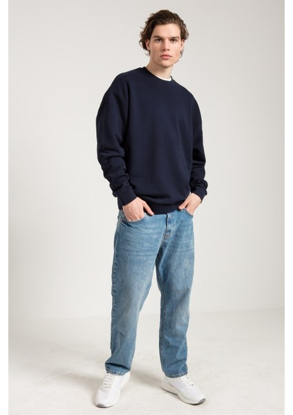 Oversize Asit Yıkamalı Lacivert Erkek Sweatshirt fiyatları