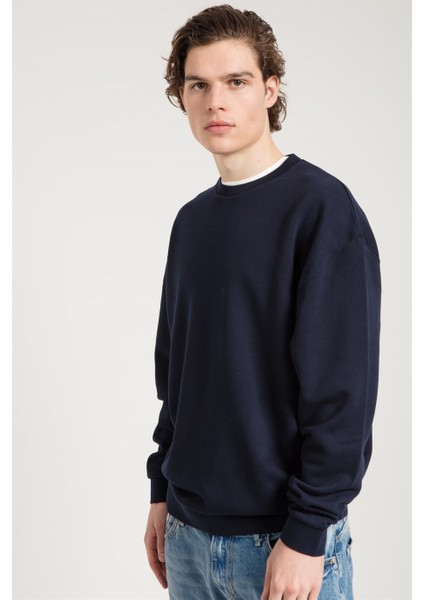Oversize Asit Yıkamalı Lacivert Erkek Sweatshirt modelleri