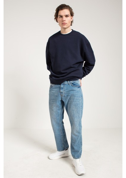 Oversize Asit Yıkamalı Lacivert Erkek Sweatshirt indirimleri