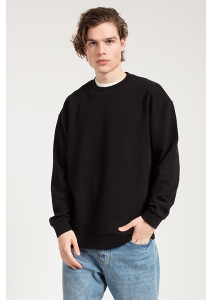 Asit Yıkamalı Siyah Oversize Erkek Sweatshirt