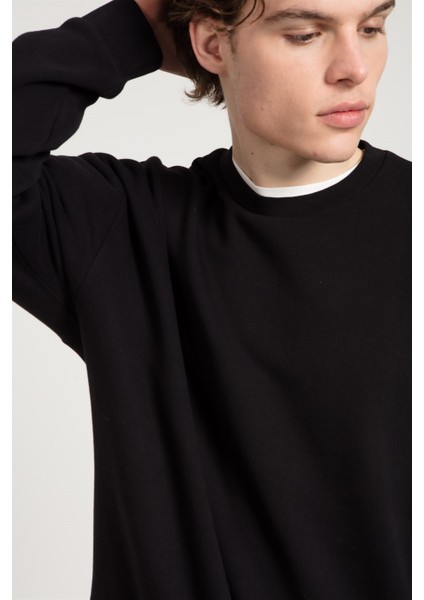 Asit Yıkamalı Siyah Oversize Erkek Sweatshirt