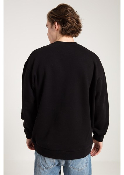 Asit Yıkamalı Siyah Oversize Erkek Sweatshirt