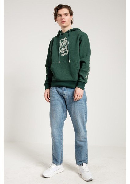 Dragon Baskılı Yeşil Oversize Erkek Sweatshirt indirimleri