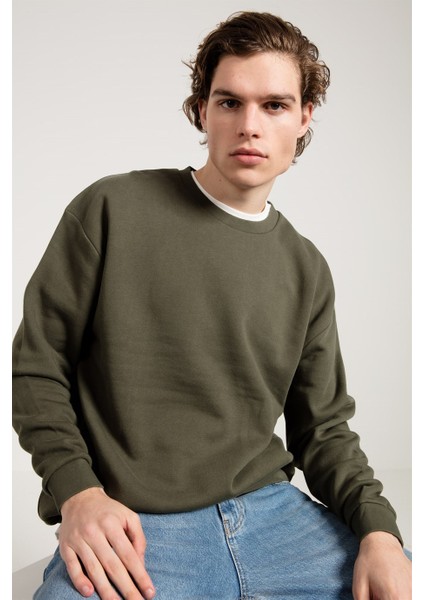 Oversize Asit Yıkamalı Haki Erkek Sweatshirt fiyatları