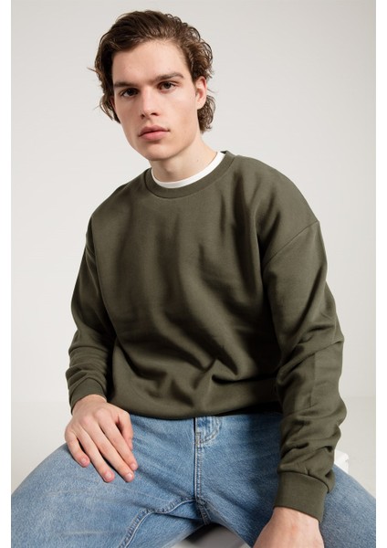 Oversize Asit Yıkamalı Haki Erkek Sweatshirt modelleri