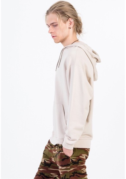 Krem Rengi Büyük Beden Erkek Kapüşonlu Sweatshirt modelleri