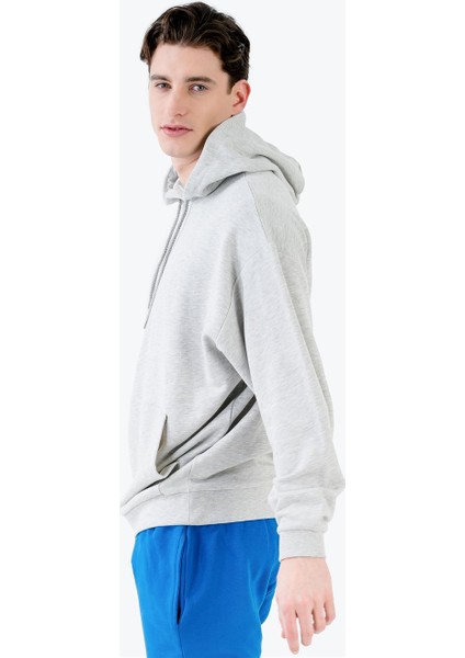 Önü Cepli Kapüşonlu Gri Büyük Beden Erkek Sweatshirt