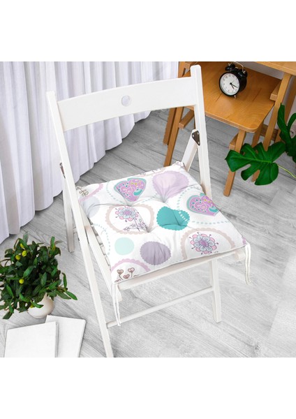Pastel Renkli Yuvarlak Çiçekler Dijital Baskılı Pofidik Sandalye Minderi fiyatları