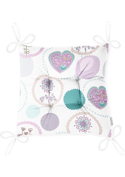 Pastel Renkli Yuvarlak Çiçekler Dijital Baskılı Pofidik Sandalye Minderi modelleri