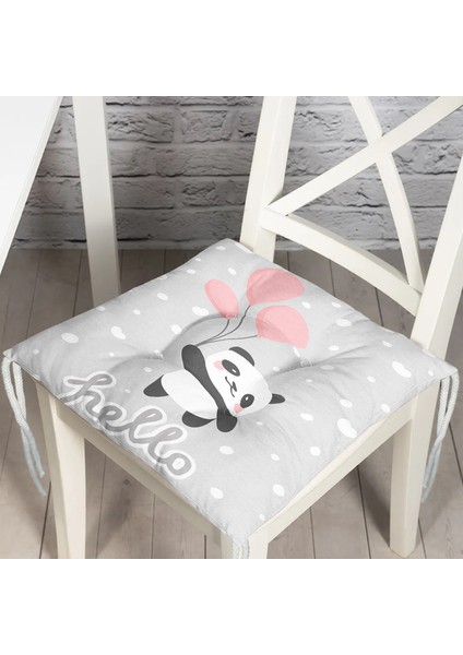 Uçan Balonlar ve Sevimli Panda Desenli Çocuk Odası Pofidik Sandalye Minderi - 40 x 40 cm
