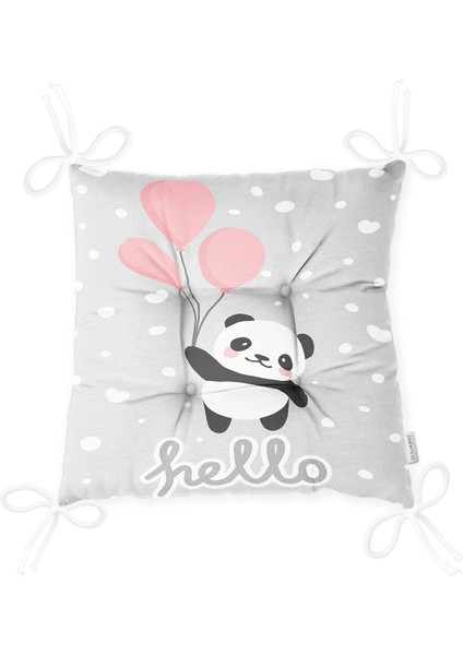 Uçan Balonlar ve Sevimli Panda Desenli Çocuk Odası Pofidik Sandalye Minderi - 40 x 40 cm