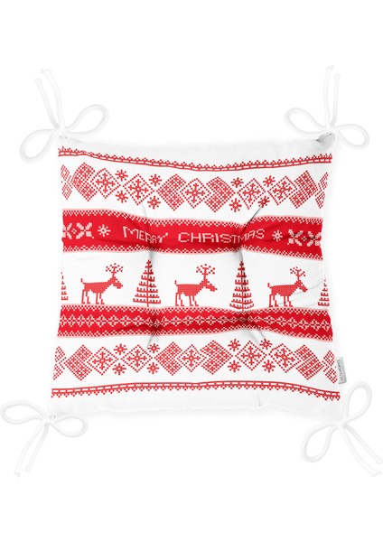 Merry Christmas Kanaviçe Görünümlü Geyikler Baskılı Pofidik Sandalye Minderi modelleri