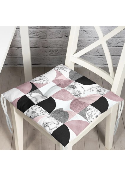 Geometrik Şekiller Içerisinde Fuşya Mermer Desenli Modern Pofidik Sandalye Minderi
