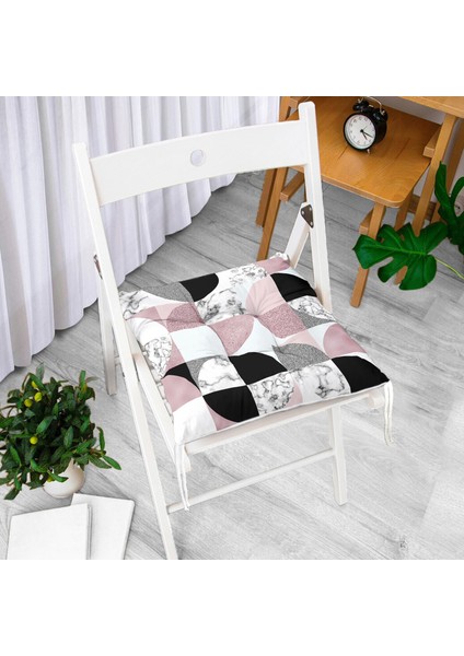 Geometrik Şekiller Içerisinde Fuşya Mermer Desenli Modern Pofidik Sandalye Minderi fiyatları