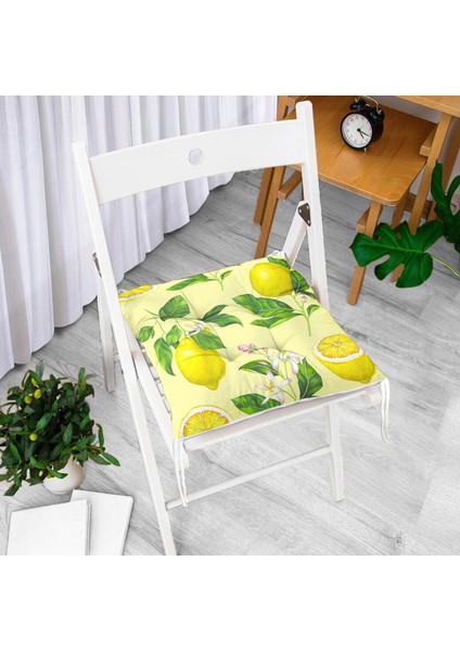 Krem Zeminli Limon Desenli Pofidik Kare Sandalye Minderi fiyatları