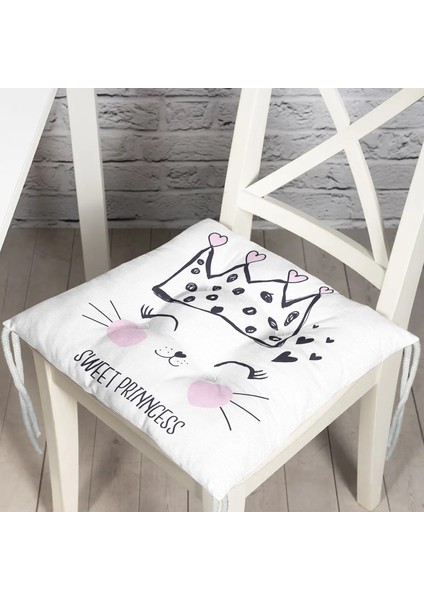 Taç Motifli Kalp Desenli Modern Pofidik Sandalye Minderi