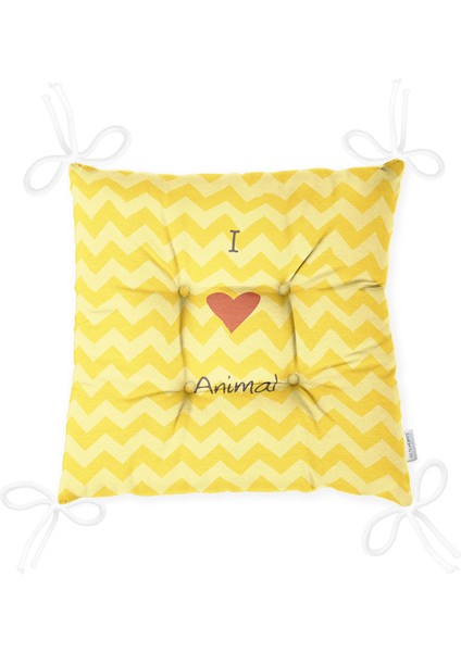 Real Homes Sarı Zigzaglı I Love Animal Desenli Çocuk Odası Pofidik Sandalye Minderi - 40 x 40 cm modelleri