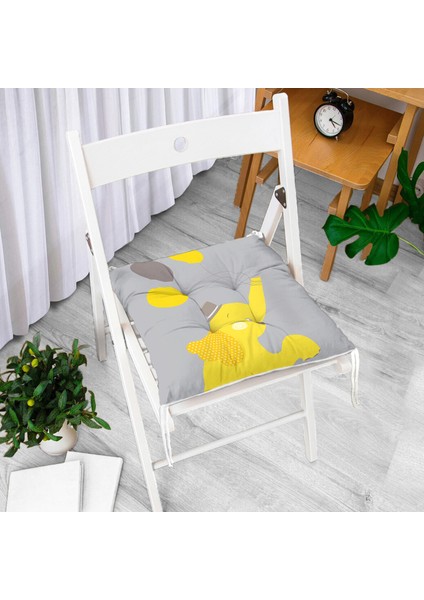 Real Homes Gri Zeminde Uçan Balonlar ve Fil Desenli Çocuk Odası Pofidik Sandalye Minderi - 40 x 40 cm