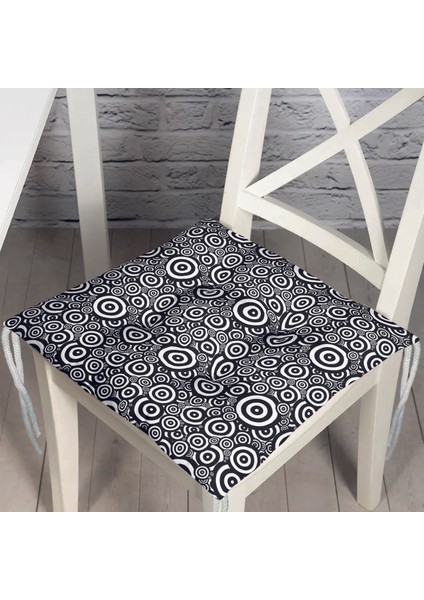 Siyah Beyaz Geometrik Yuvarlak Tasarımlı Modern Pofidik Sandalye Minderi